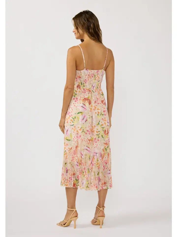 Spaghetti Strap Pleated Hem Midi Dress
