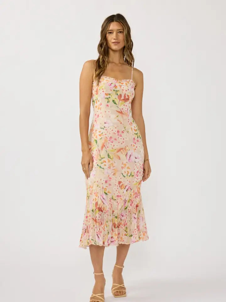 Spaghetti Strap Pleated Hem Midi Dress