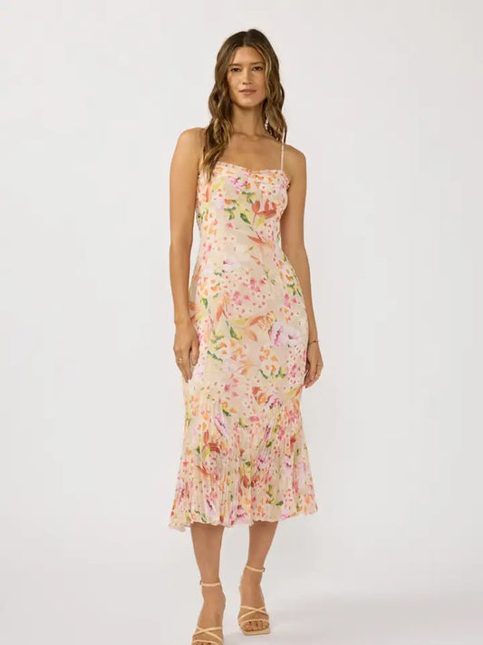 Spaghetti Strap Pleated Hem Midi Dress