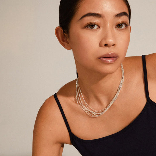 | SILVER LILLY MUTLI CHAIN NECKLACE