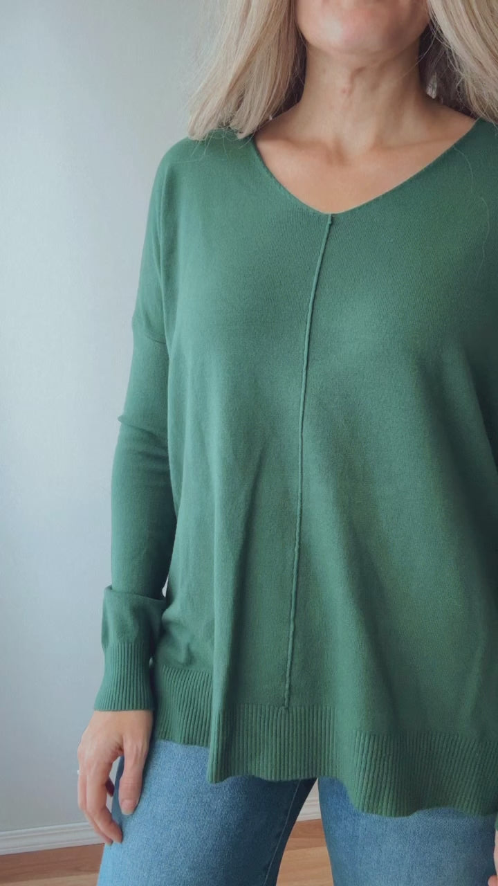 ^Green High Low Hem Sweater