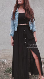 Black Smocked Top And Flowy Maxi Skirt Set