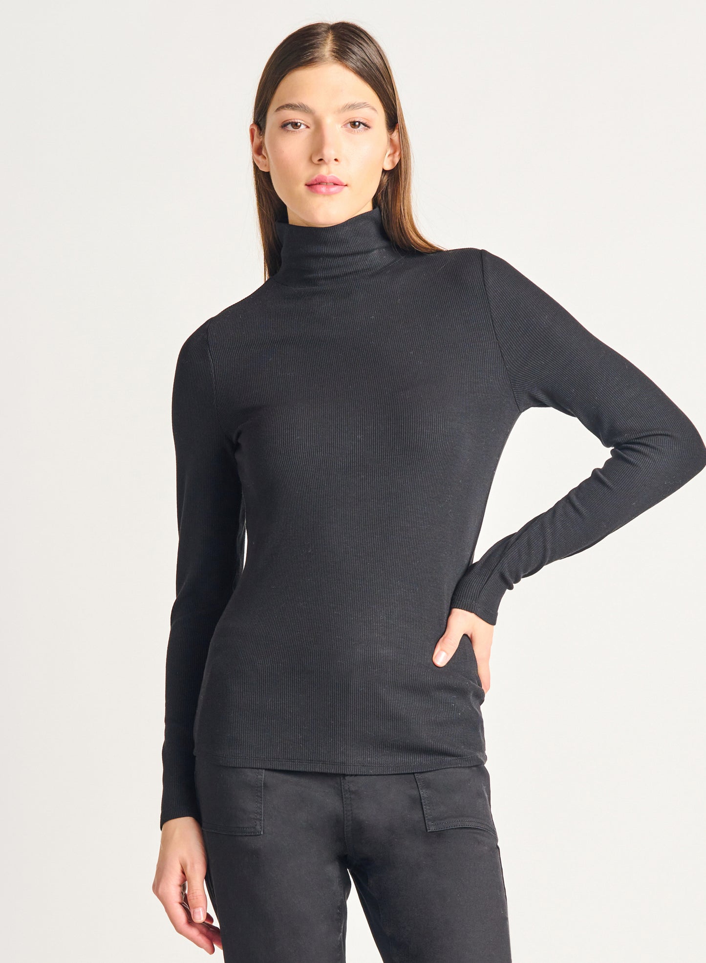 * Black Ribbed Mock neck Top