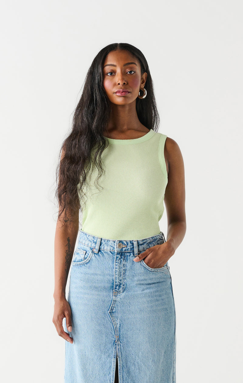 LIME WAFFLE KNIT TANK TOP