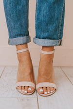 */ Lucille Nude Suede Ankle Strap Heel