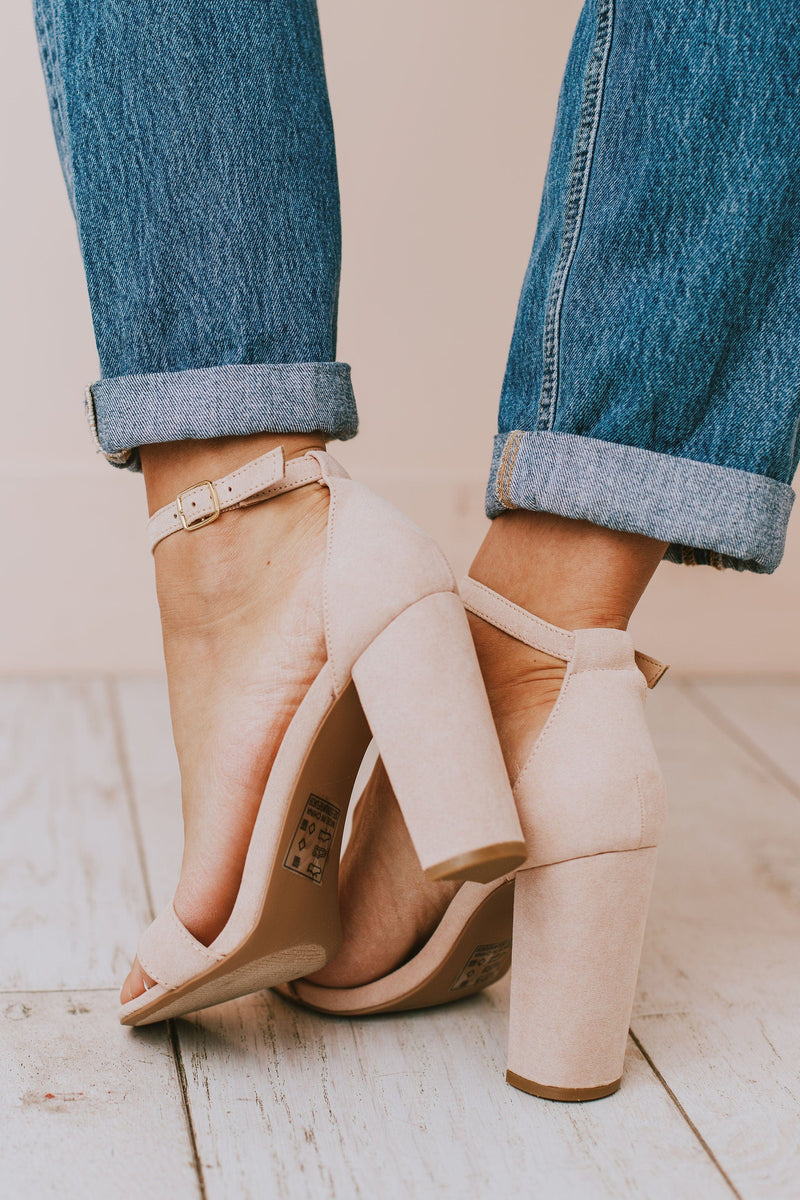 */ Lucille Nude Suede Ankle Strap Heel